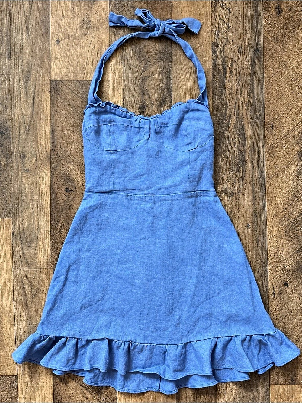 Reformation Samira Linen Dress Blue Mini Size 0